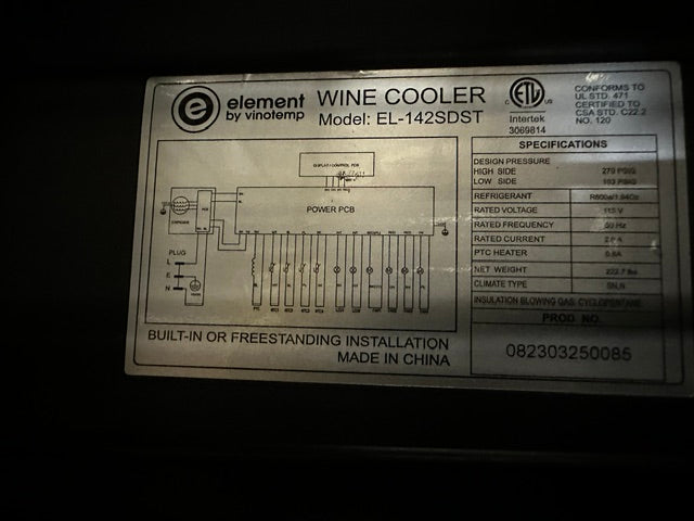 "VINOTEMP EL-142SDST" COMMERCIAL 155- BOTTLE DUAL ZONE LIGHTED WINE COOLER ,1PH
