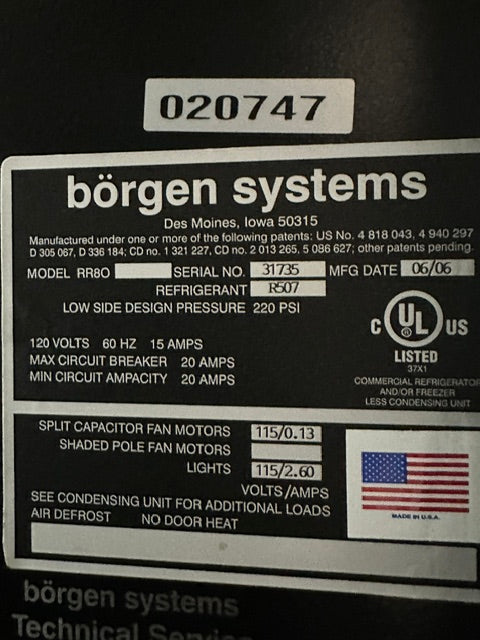 "BORGEN SYSTEM RR80"REMOTE UNIT LIGHTED 80"W FLORAL DISPLAY CASE 120V 1PH