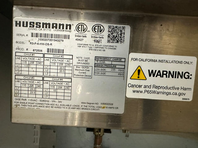 "HUSSMANN R3-P-6HW-DS-R" 74"W 4 HOT WELL BOTTOM REMOTE REFRIGERATED CASE 1PH - Second Life-Equipment-#collection_name#
