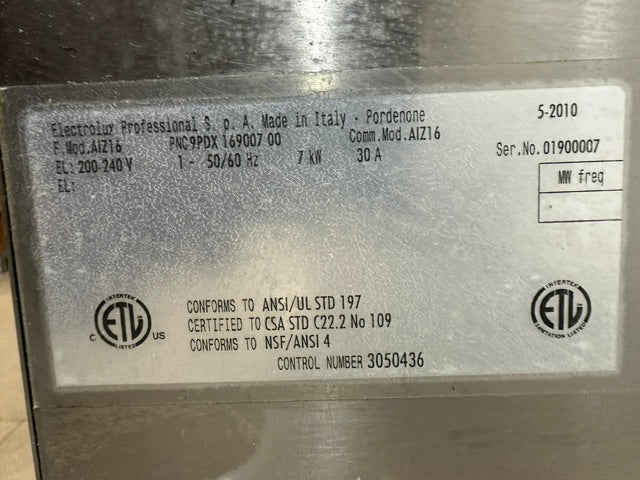 "ELECTROLUX AIZ16" H.D COMMERCIAL ELECTRIC INDUCTION RANGE/COOKER 200-240V, 1PH
