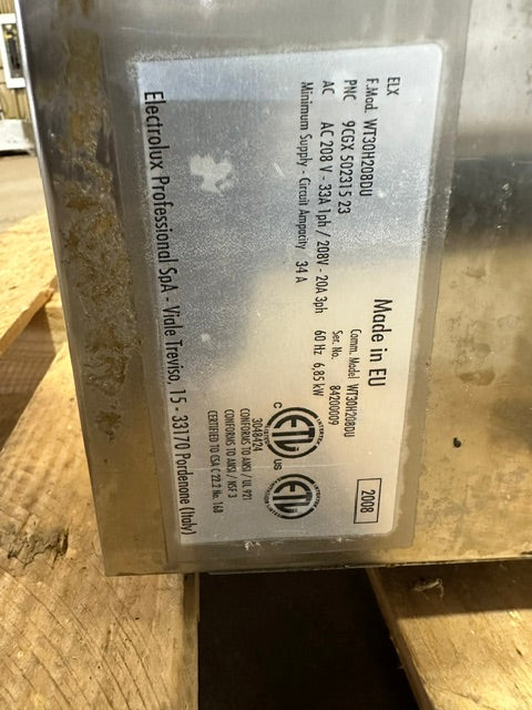 "ELECTROLUX WT30H208DU"H.D HIGH TEMP UNDERCOUNTER GLASS/DISHWASHER 208V 1PH