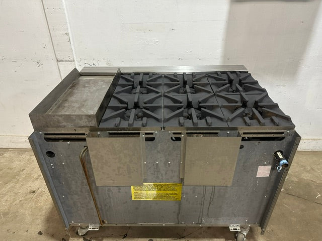 "US RANGE U48-6G12RS" N GAS 48" 6 BURNER RANGE W/ 12" GRIDDLE, OVEN AND CABINET BASE