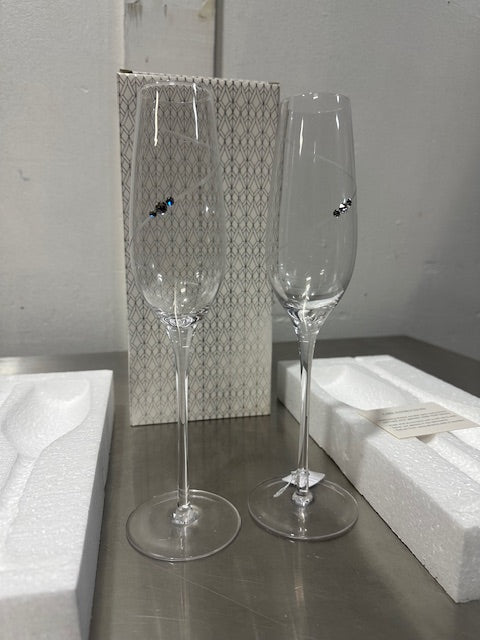 2 Swarovski Crystal  Champagne/ Wedding Toasting Flutes Diamond Rhinestone, NEW