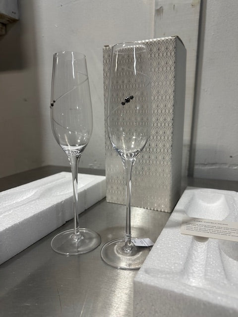 2 Swarovski Crystal  Champagne/ Wedding Toasting Flutes Diamond Rhinestone, NEW