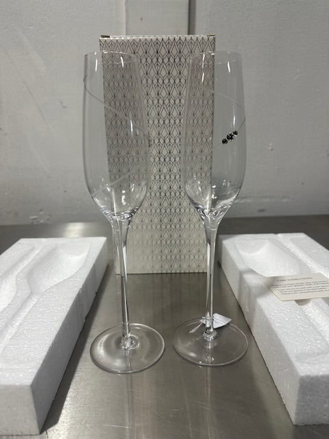 2 Swarovski Crystal  Champagne/ Wedding Toasting Flutes Diamond Rhinestone, NEW