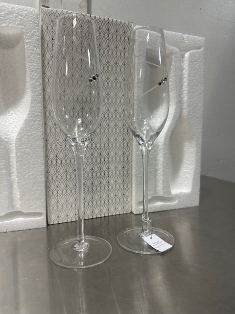 2 Swarovski Crystal  Champagne/ Wedding Toasting Flutes Diamond Rhinestone, NEW