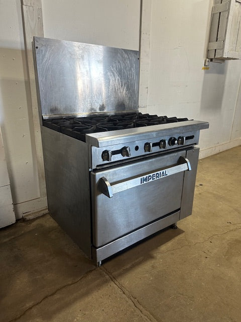 "IMPERIAL" NATURAL GAS HEAVY DUTY COMMERCIAL 6 BURNER STOVE WITH OVEN