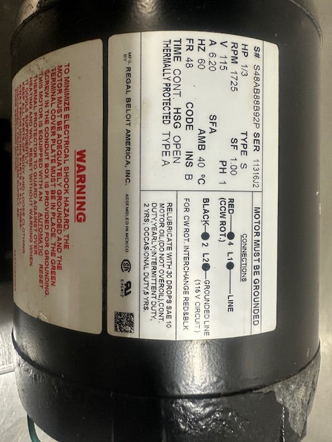 Lancer Carbonator motor/Pump for beverage fountain drink S, 1/3hp 1ph 1725 rpm