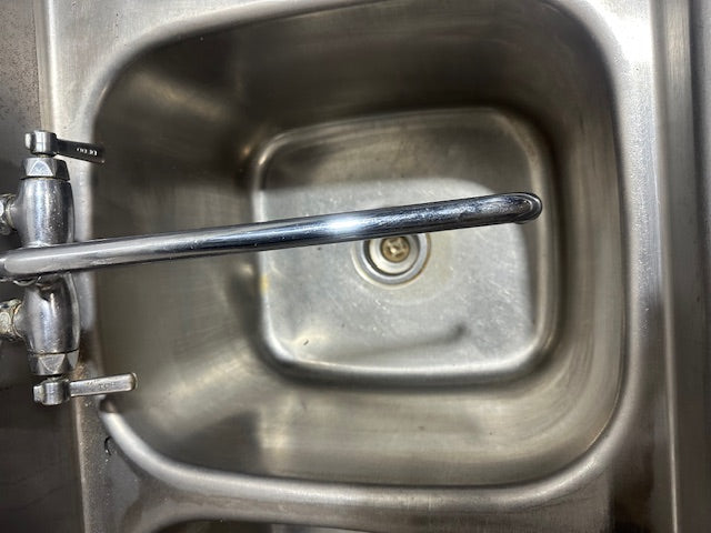 HEAVY DUTY COMMERCIAL  STAINLESS STEEL 3 COMPARTMENT SINK 44x93x22.5, 17 GAUGE, HOT/COLD FAUCET