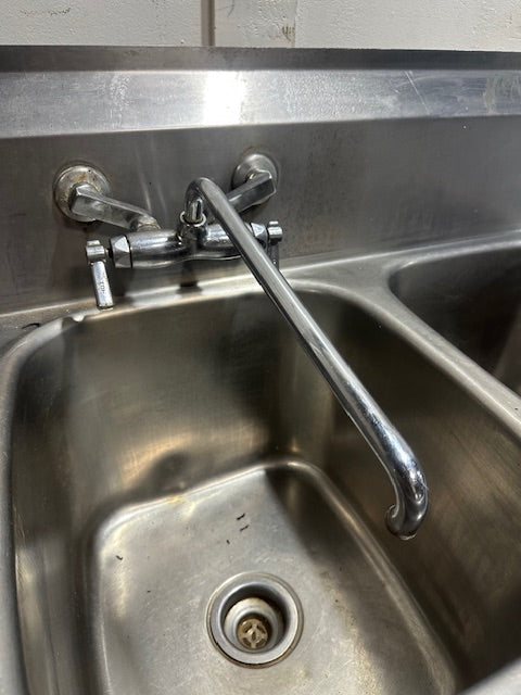 HEAVY DUTY COMMERCIAL  STAINLESS STEEL 3 COMPARTMENT SINK 44x93x22.5, 17 GAUGE, HOT/COLD FAUCET