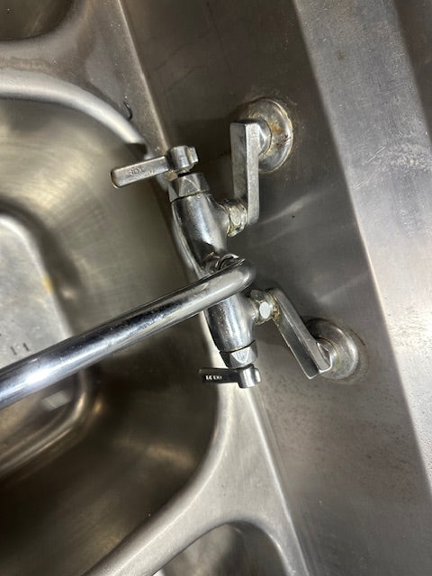 HEAVY DUTY COMMERCIAL  STAINLESS STEEL 3 COMPARTMENT SINK 44x93x22.5, 17 GAUGE, HOT/COLD FAUCET