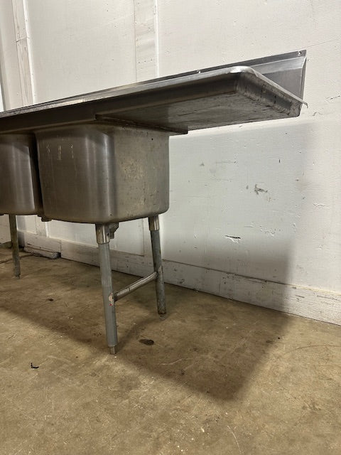 HEAVY DUTY COMMERCIAL  STAINLESS STEEL 3 COMPARTMENT SINK 44x93x22.5, 17 GAUGE, HOT/COLD FAUCET