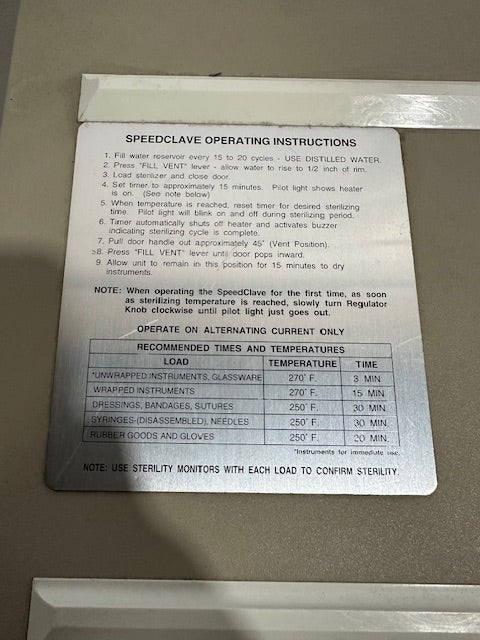 "MIDMARK RITTER M7-001" Speedclave Autoclave Steam Sterilizer, UL , CSA