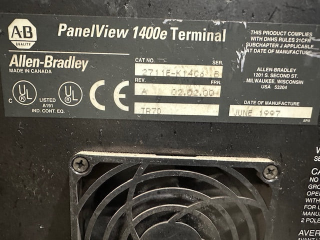 ALLEN-BRADLEY PANELVIEW 1400E TERMINAL MODEL: 2711E-K14C6 SER.B REV.A