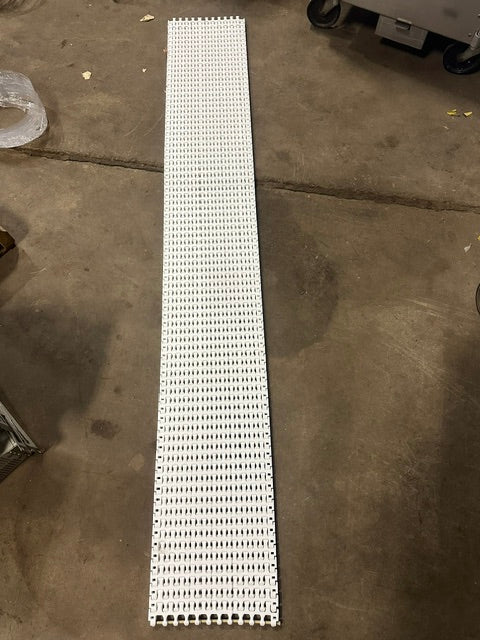 LOT OF 9* HABASIT M3843 TIGHT RADIUS FOOD GRADE CONVEYOR 11 3/4"W AND 80-121"L