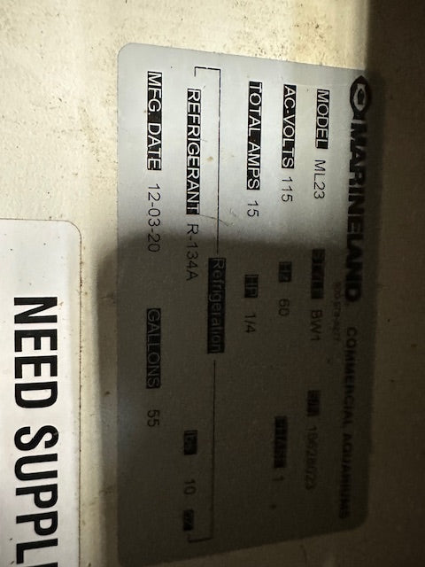 MARINELAND ML 23 REFRIGERATED 55 GAL LIVE SEAFOOD DISPLAY/HOLDING SYSTEM DISPLAY