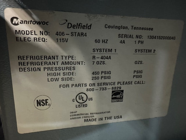 "DELFIELD 406-STAR4"COMMERCIAL S.STEEEL 27"W UNDERCOUNTER REFRIGERATOR, 115V 1PH