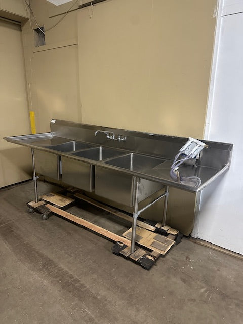 REGENCY 600S32028224 H.D STAINLESS STEEL 3 COMPARTMENT SINK 45x115x35, 17 GAUGE
