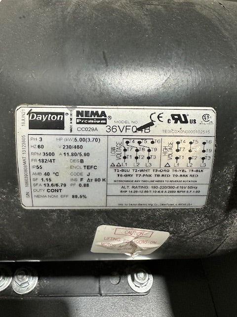H.D INDUSTRIAL BLOWER/DUST COLLECTOR WITH DAYTON MOTOR 230/460V, HP5, 3500 RPM