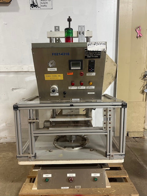 SONIC EASE INC. M/C #1334 INDUSTRIAL PNEUMATIC C-FRAME HOT PLATE SEALER MACHINE