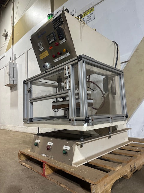 SONIC EASE INC. M/C #1334 INDUSTRIAL PNEUMATIC C-FRAME HOT PLATE SEALER MACHINE