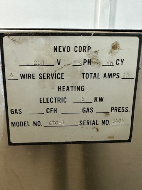 NEVO CORP CTO-1 ELECTRIC 3PH COOK AND HOLD OVEN w/ 4 WIRE RACKS INCLUDED