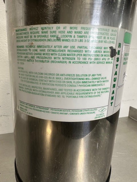 "Amerex 260" 6 Liter Class K Wet Chemical Fire Extinguisher for Kitchen Use - Second Life - Equipment - collection_name