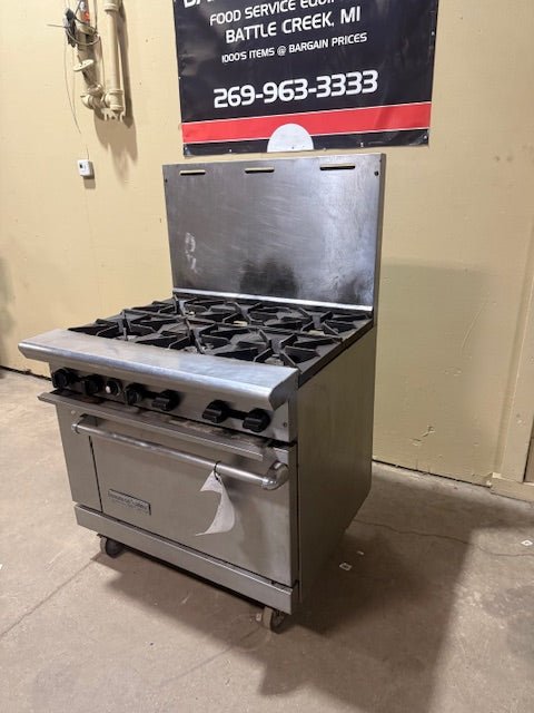 AMERICAN RANGE 6 BURNER STOVE WITH OVEN ON CASTERS - Bargains R Ours - #collection_name#