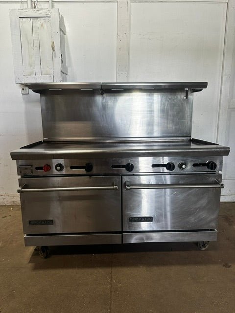 "AMERICAN RANGE"COMMERCIAL N GAS 60"W GRIDDLE WITH DOUBLE OVEN ON CASTERS - Second Life-Equipment-collection_name
