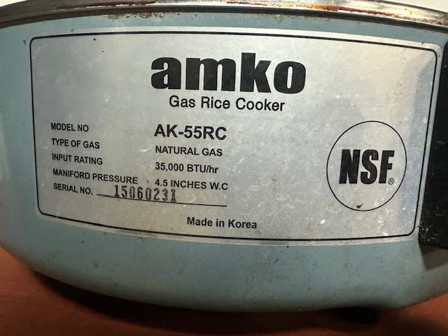 "AMKO AK - 55RC" natural gas rice cooker base, 35000 btu/hr - Second Life - Equipment - collection_name