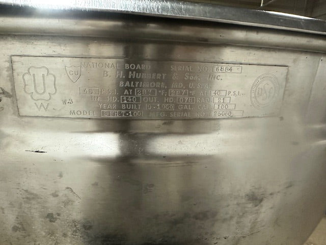 "B.H HUBBERT SON" SFHT100 H.D COMMERCIAL 100 GALLON DIRECT STEAM KETTLE - Second Life - Equipment - collection_name