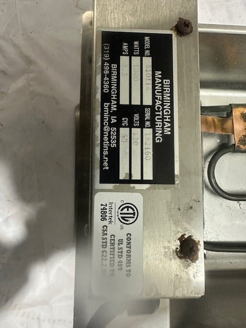 "BIRMINGHAM MANUFACTURE" MODEL 810114 CONDENSATE EVAPORATION PAN, 120V, 1000W - Second Life - Equipment - collection_name