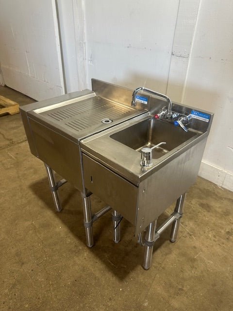"BK RESOURCES 18 - 18S"UNDERCOUNTER ALL S.S DRAINBOARD & SINK W/ NAPKIN DISPENSER H/C FAUCET - Second Life - Equipment - collection_name