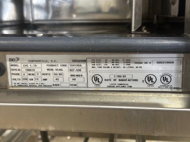 "BKI MODEL 1.10"H.D COMMERCIAL ELECTRIC 280V,3PH COMBI - OVEN - Second Life - Equipment - collection_name