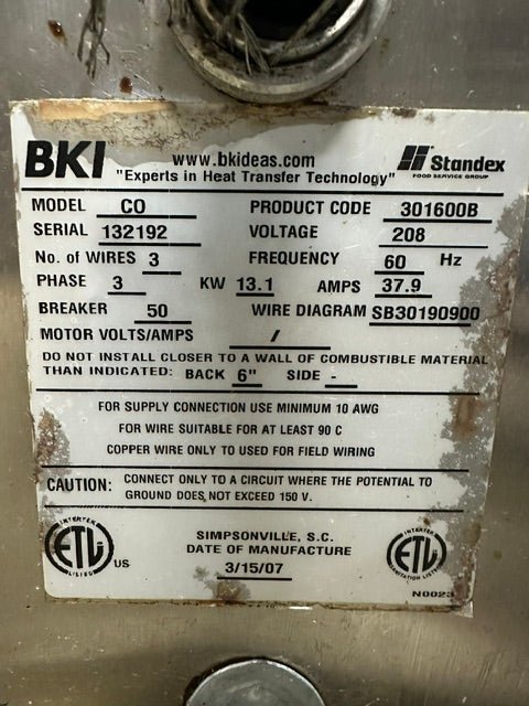 "BKI MODEL CO" H.D COMMERCIAL ELECTRIC CONVECTION OVEN 208V, 3PH - Second Life - Equipment - collection_name