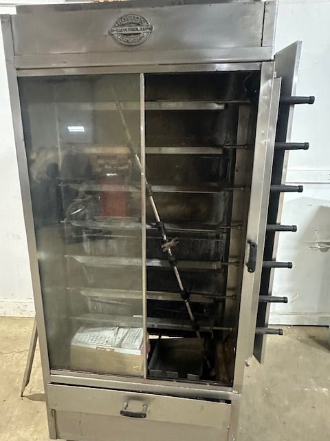 BOSTON CHICKEN NAT GAS 40000 BTU ROTISSERIE OVEN WITH V SPITS ON CASTERS - Second Life - Equipment - collection_name