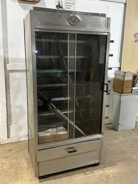 BOSTON CHICKEN NAT GAS 40000 BTU ROTISSERIE OVEN WITH V SPITS ON CASTERS - Second Life - Equipment - collection_name