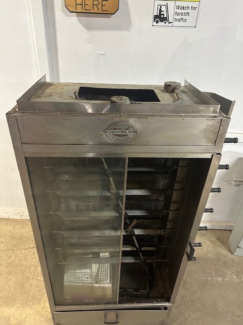 BOSTON CHICKEN NAT GAS 40000 BTU ROTISSERIE OVEN WITH V SPITS ON CASTERS - Second Life - Equipment - collection_name