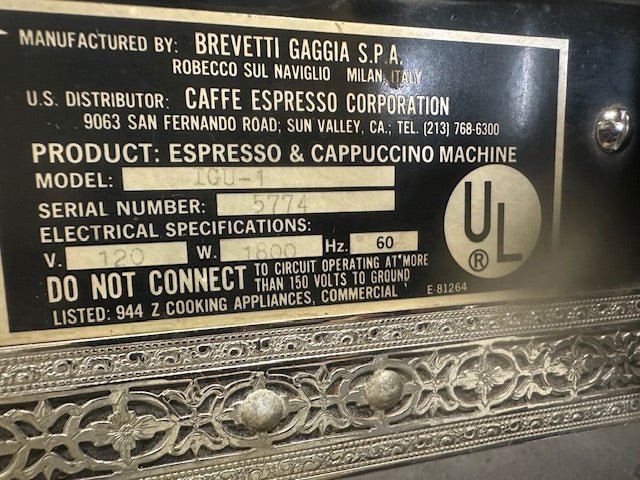 "BREVETTI GAGGIA IGU - 1"H.D COUNTERTOP ESPRESSO CAPPUCCINO MACHINE, 120V,1PH - Second Life - Equipment - collection_name