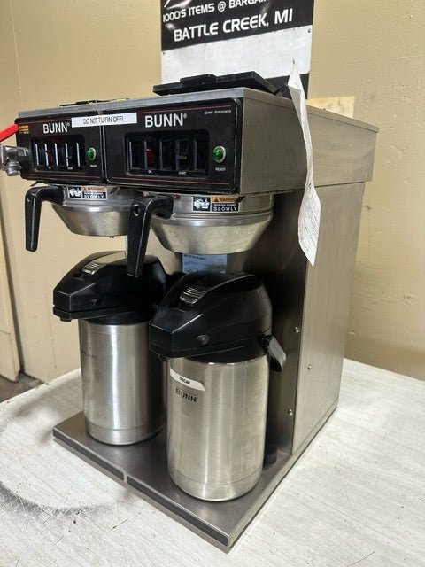 BUNN DUAL POUR OVER COFFEE BREWER w/2 COFFEE DECANTER FUNNELS PLUS 2 AIR POT DISPENSERS - Bargains R Ours - #collection_name#