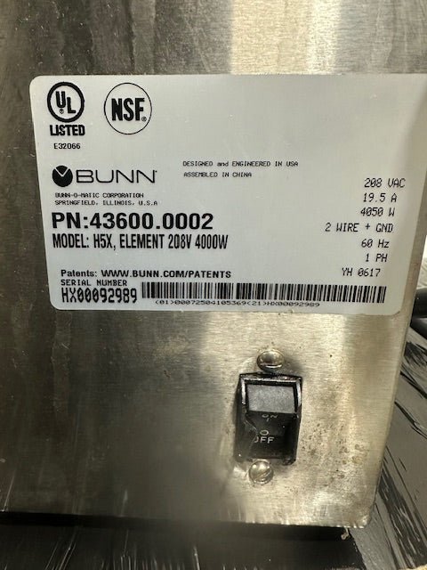 "BUNN H5X" H.D S.S ELEMENT 208V 4000W 5 GAL HOT WATER DISPENSER - Second Life - Equipment - #collection_name#