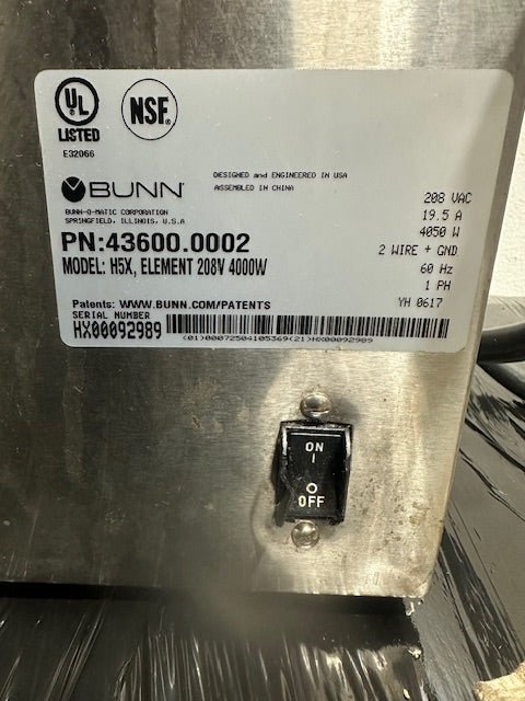 "BUNN H5X" H.D S.S ELEMENT 208V 4000W 5 GAL HOT WATER DISPENSER - Second Life - Equipment - #collection_name#