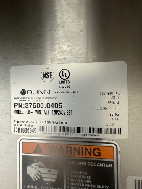 BUNN ICB - TWIN - TALL 120/240V SST INFUSION COFFEE BREWER / 2 THERMOFRESH DISPENSER - Second Life - Equipment - collection_name