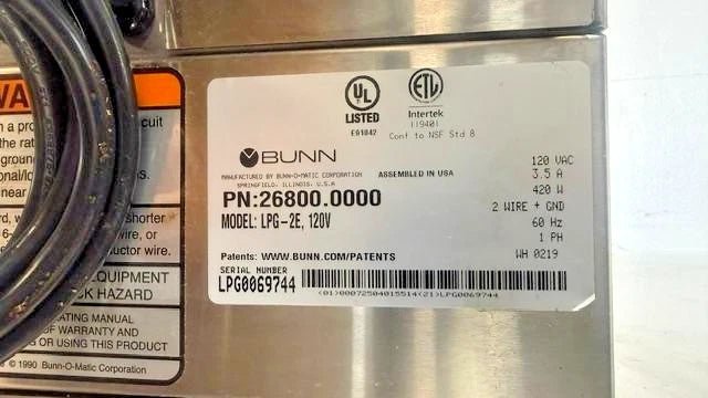 "BUNN" LPG - 2E - 120V H.D COMMERCIAL COUNTER TOP DUAL HOPPER COFFEE GRINDER - Second Life - Equipment - collection_name