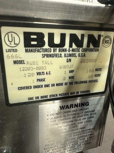 Bunn O Matic RWS1 120v Tall Single Carafe Warmer - Second Life - Equipment - collection_name