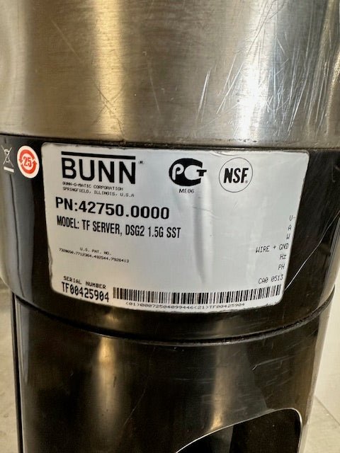 "BUNN TF SERVER DSG2"S.S 1.5 gallons thermal Coffee, hot Beverage Dispenser, NSF - Second Life - Equipment - collection_name