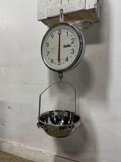 CHATILLON; 14" Dial Double Sided Hanging Scale 30 lb X 1oz Type 8200 W/ S.S BOWL - Second Life - Equipment - collection_name