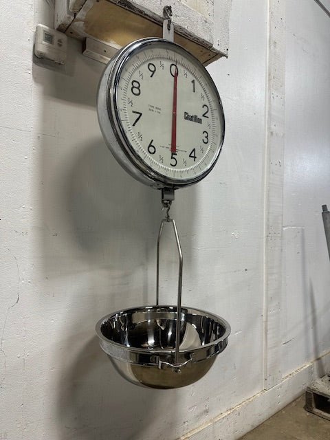 CHATILLON; 14" Dial Double Sided Hanging Scale 30 lb X 1oz Type 8200 W/ S.S BOWL - Second Life - Equipment - collection_name