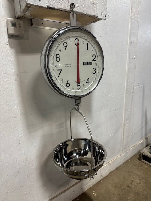 CHATILLON; 14" Dial Double Sided Hanging Scale 30 lb X 1oz Type 8200 W/ S.S BOWL - Second Life - Equipment - collection_name