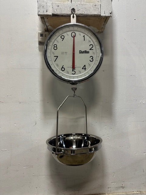 CHATILLON; 14" Dial Double Sided Hanging Scale 30 lb X 1oz Type 8200 W/ S.S BOWL - Second Life - Equipment - collection_name